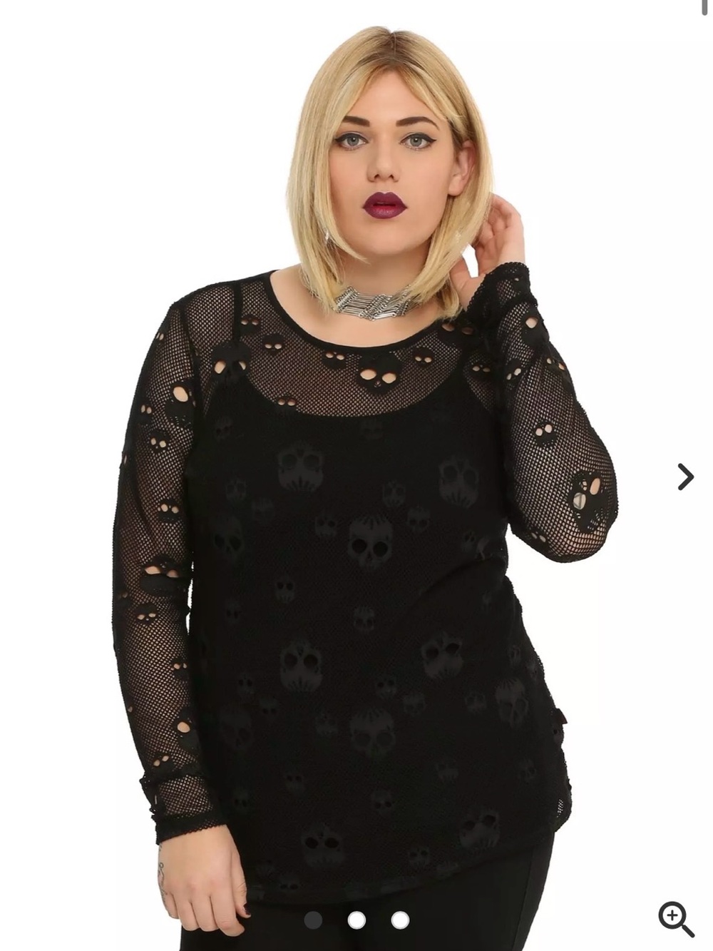 Tripp NYC Black Sheer Skull Mesh Long Sleeve Top 3